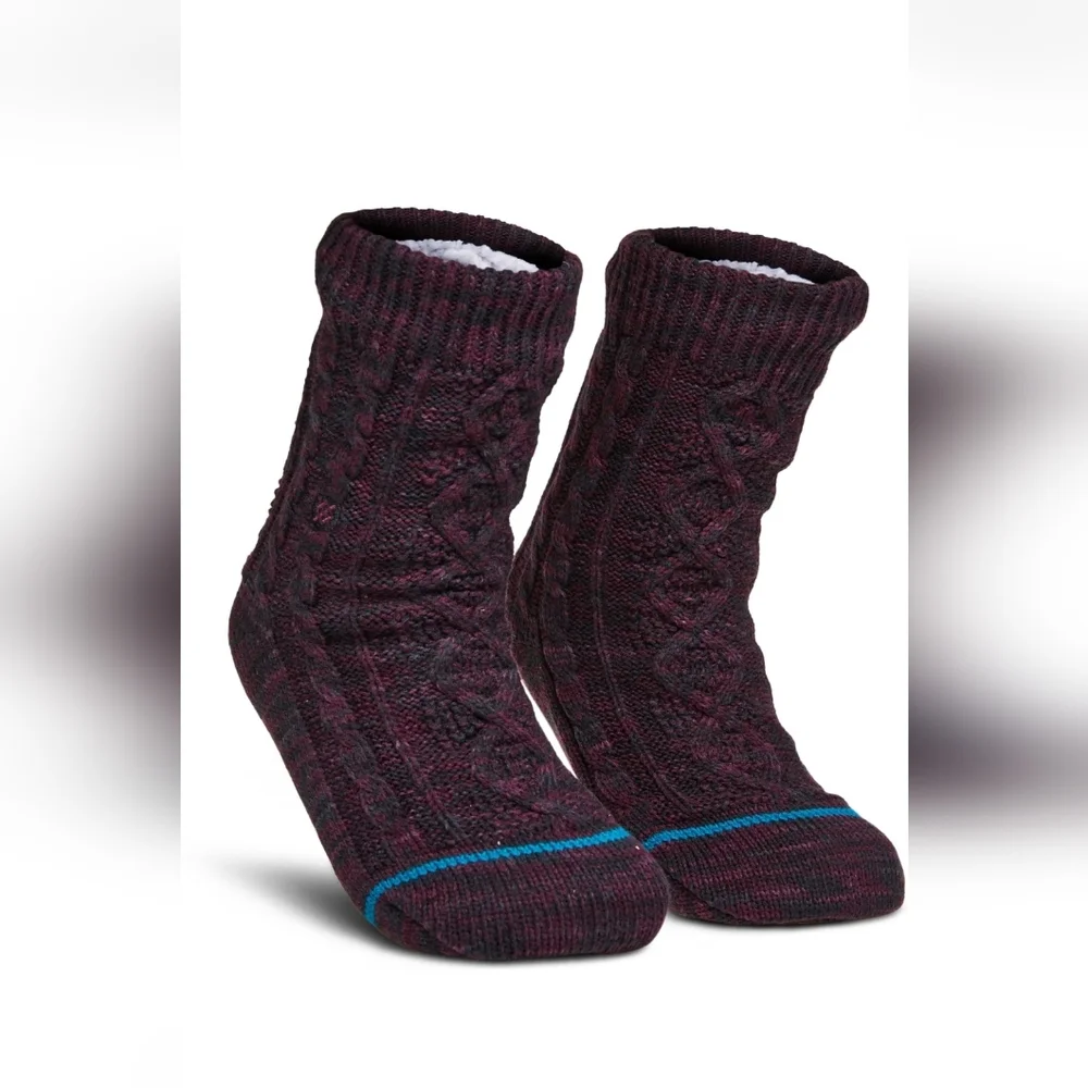 Stance Mens Habitat Burgundy Slipper Crew Socks Heavy Cushion Sherpa Size M